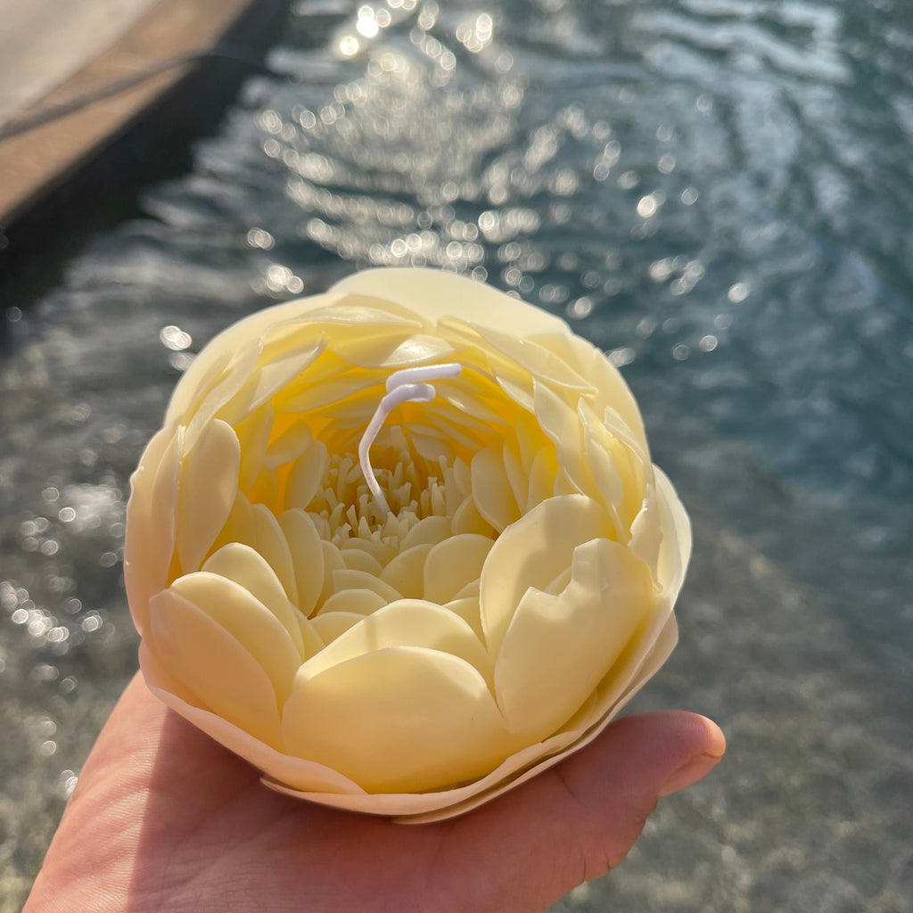 Yellow Handmade Peony Flower Candle