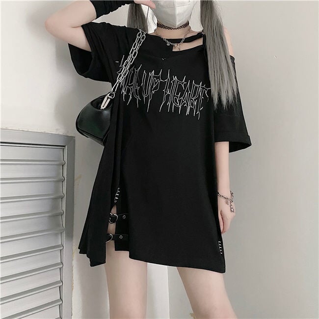 Black 'Make Up Heart' Punk Women's Oversized Tee - Kawaiies - Adorable - Cute - Plushies - Plush - Kawaii