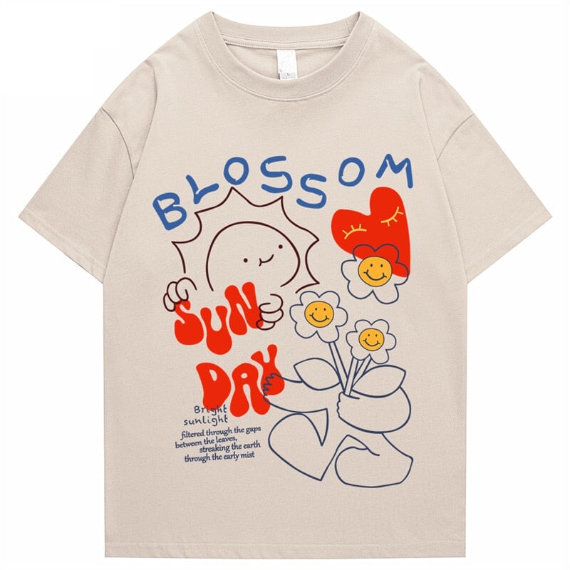 kawaiies-softtoys-plushies-kawaii-plush-Blossom Sunday Cartoon Drawing Print Unisex Tee Apparel Cream S 