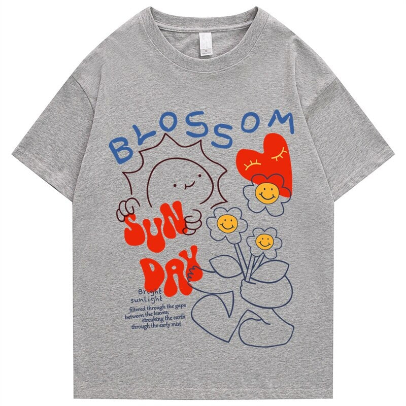 kawaiies-softtoys-plushies-kawaii-plush-Blossom Sunday Cartoon Drawing Print Unisex Tee Apparel Gray S 