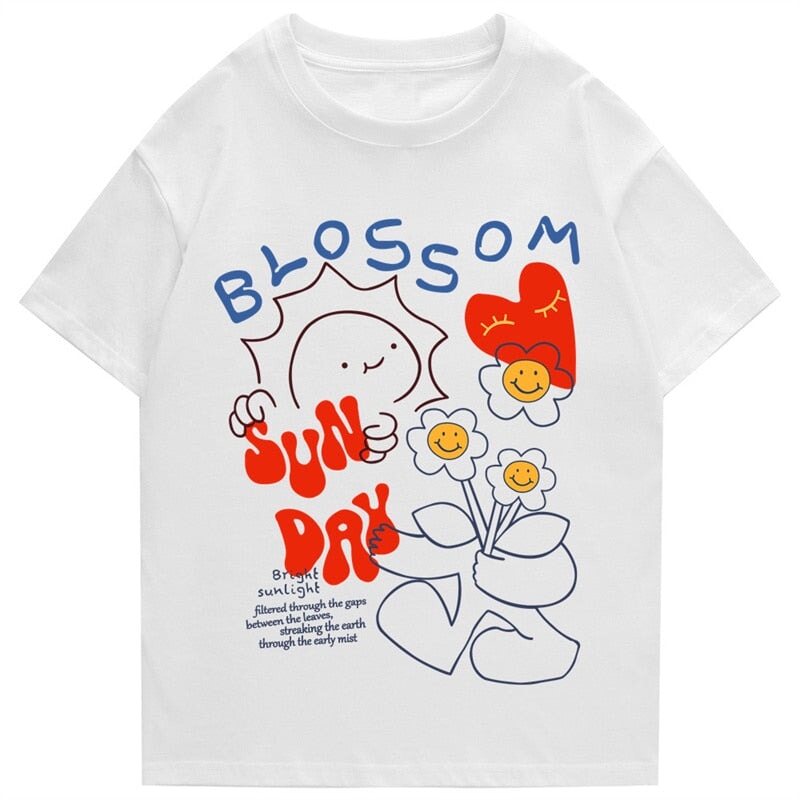 kawaiies-softtoys-plushies-kawaii-plush-Blossom Sunday Cartoon Drawing Print Unisex Tee Apparel White S 