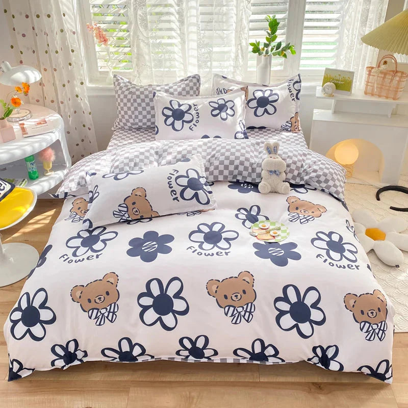 kawaiies-softtoys-plushies-kawaii-plush-Blue Checked Bear Orange Dog Bedding Sets Bedding Sets Bear Single 