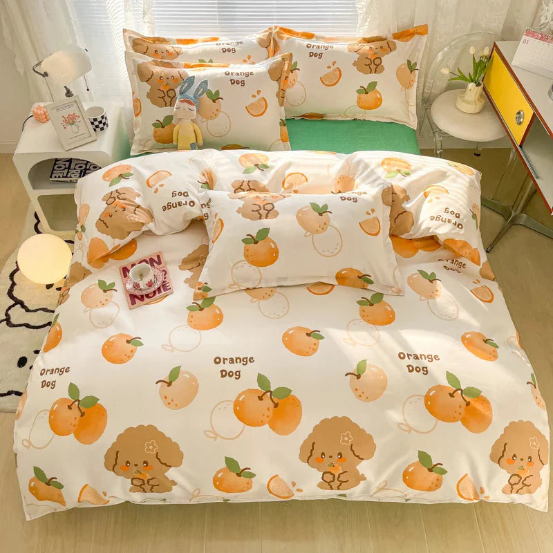 kawaiies-softtoys-plushies-kawaii-plush-Blue Checked Bear Orange Dog Bedding Sets Bedding Sets Dog Single 