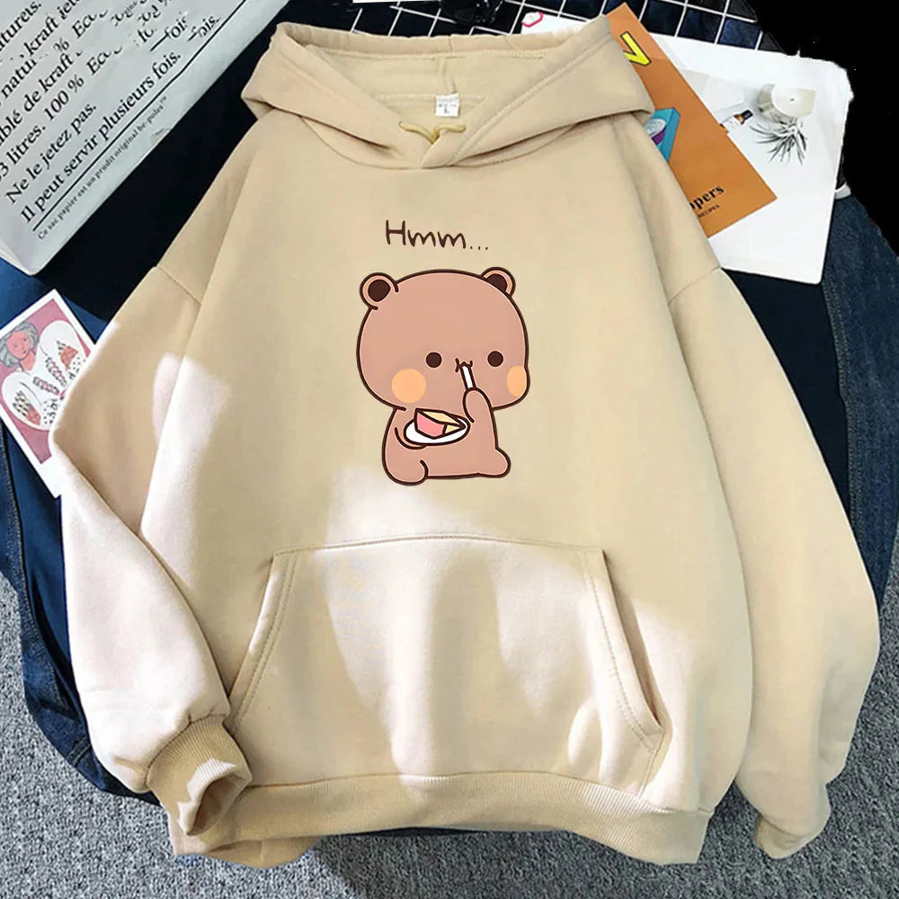 kawaiies-softtoys-plushies-kawaii-plush-Boba the Brown Bear Munching Cake Unisex Hoodies Apparel Cream XS 