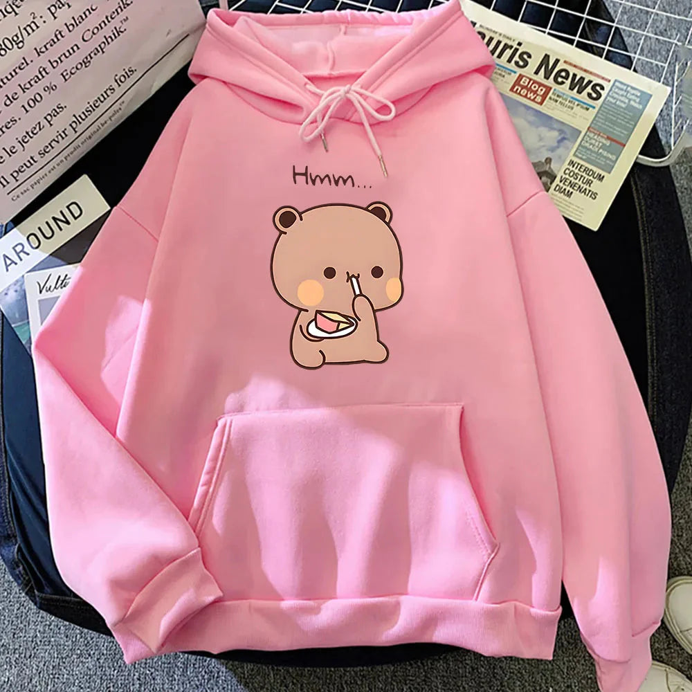 kawaiies-softtoys-plushies-kawaii-plush-Boba the Brown Bear Munching Cake Unisex Hoodies Apparel Pink XS 