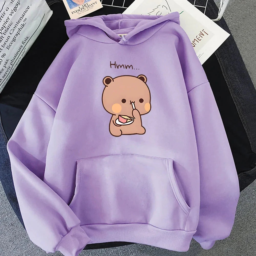 kawaiies-softtoys-plushies-kawaii-plush-Boba the Brown Bear Munching Cake Unisex Hoodies Apparel Purple XS 