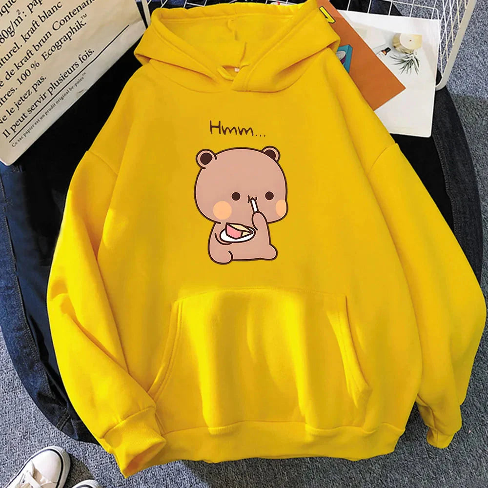 kawaiies-softtoys-plushies-kawaii-plush-Boba the Brown Bear Munching Cake Unisex Hoodies Apparel Yellow XS 