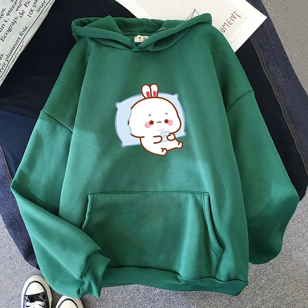 kawaiies-softtoys-plushies-kawaii-plush-Bubu the Chilling Bunny Unisex Hoodie Apparel Green XS 