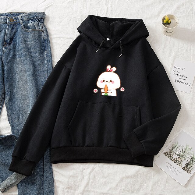 Kawaii White Bunny & Carrot Part-Cotton Hoodie - Kawaiies - Adorable - Cute - Plushies - Plush - Kawaii