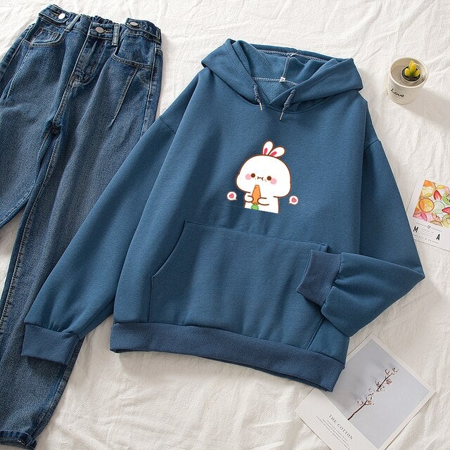 Kawaii White Bunny & Carrot Part-Cotton Hoodie - Kawaiies - Adorable - Cute - Plushies - Plush - Kawaii