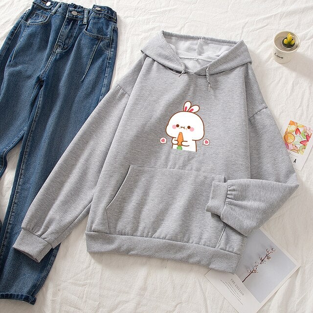 Kawaii White Bunny & Carrot Part-Cotton Hoodie - Kawaiies - Adorable - Cute - Plushies - Plush - Kawaii