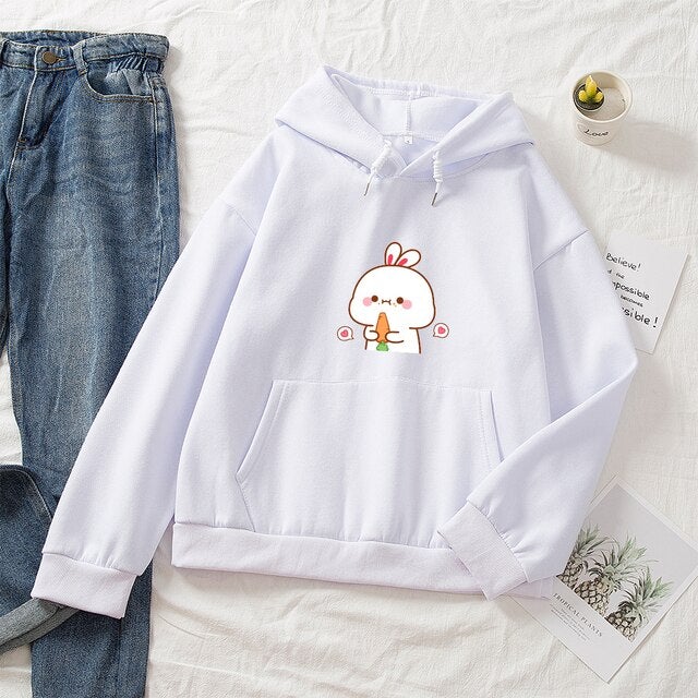 Kawaii White Bunny & Carrot Part-Cotton Hoodie - Kawaiies - Adorable - Cute - Plushies - Plush - Kawaii