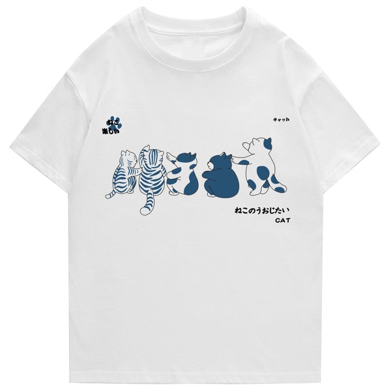 kawaiies-softtoys-plushies-kawaii-plush-Cat Family Gazing at Stars Unisex Tee Tops White S 