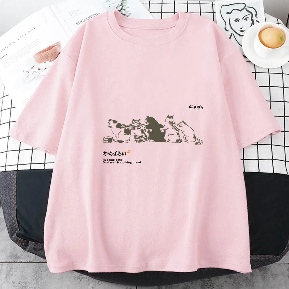 kawaiies-softtoys-plushies-kawaii-plush-Cats Scratching Cats Backs Unisex Tee Tops Pink S 