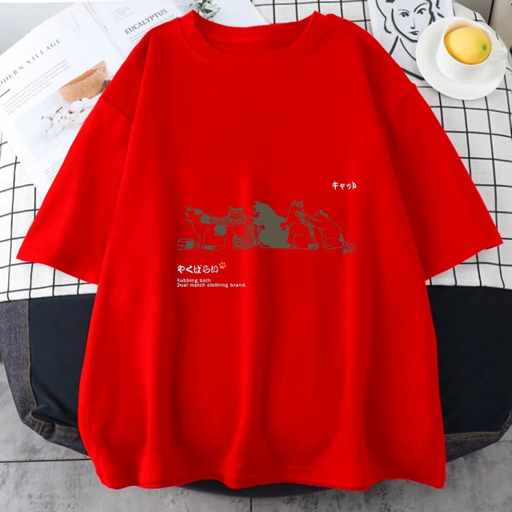 kawaiies-softtoys-plushies-kawaii-plush-Cats Scratching Cats Backs Unisex Tee Tops Red S 