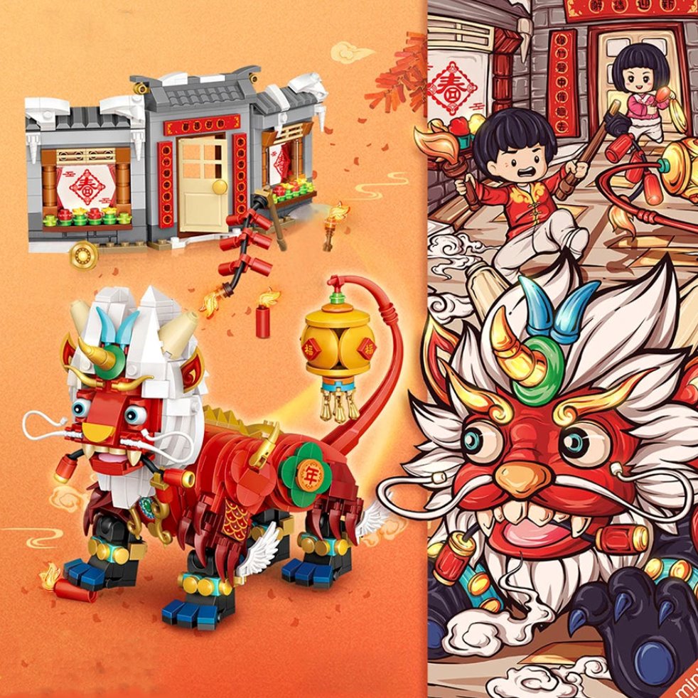 kawaiies-softtoys-plushies-kawaii-plush-Chinese Ancient Legendary Nien Beast Micro Building Set Build it No Box 