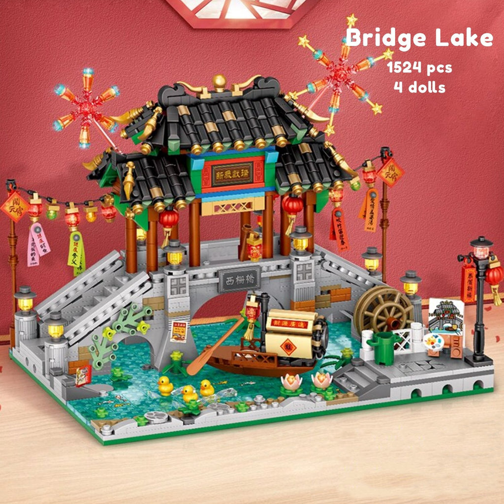 Chinese Street Lake Bridge Pavilion Teahouse Micro Building Set Collection - Kawaiies - Adorable - Cute - Plushies - Plush - Kawaii