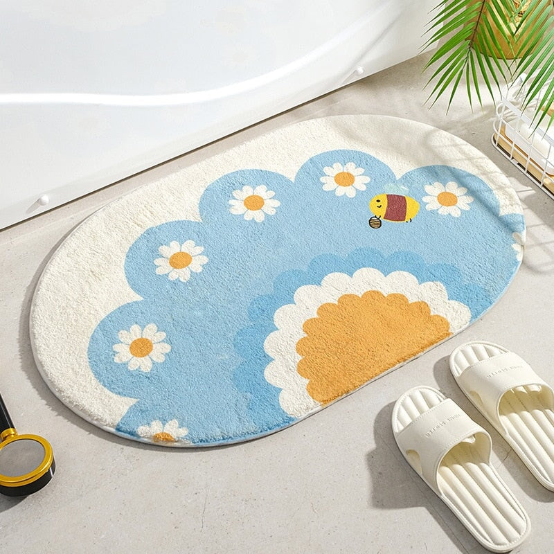 Circle Kawaii Floral Oval Bathroom Mat - Kawaiies - Adorable - Cute - Plushies - Plush - Kawaii