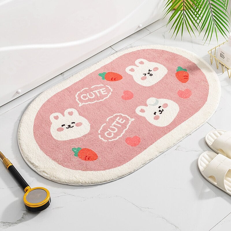 kawaiies-softtoys-plushies-kawaii-plush-Circle Oval Bear Bunny Bathroom Mat Collection | NEW Home Decor Three Bunnies 40 x 60cm 