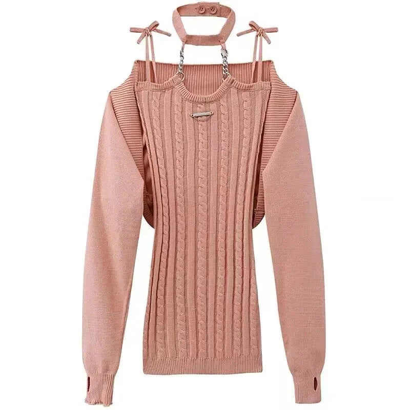 kawaiies-softtoys-plushies-kawaii-plush-Coral Pink Cardigan Dress Ribbed Women's 2pc Knit Set Apparel S 