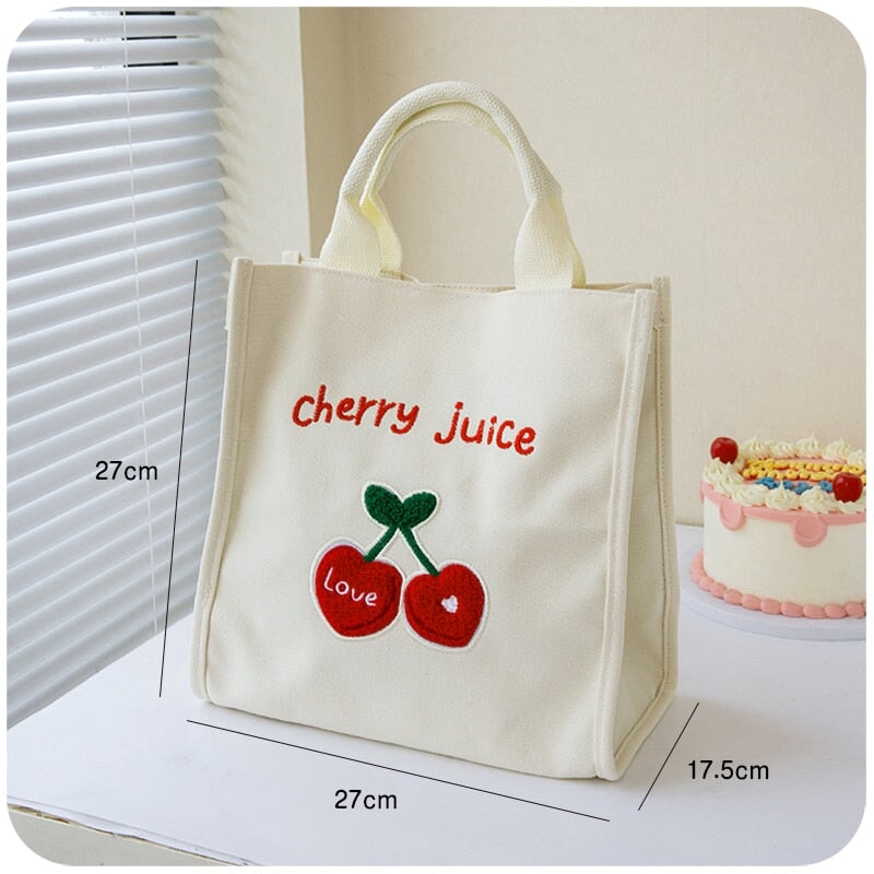 Cute Cherry & Bunny Canvas Lunch Bags - Kawaiies - Adorable - Cute - Plushies - Plush - Kawaii