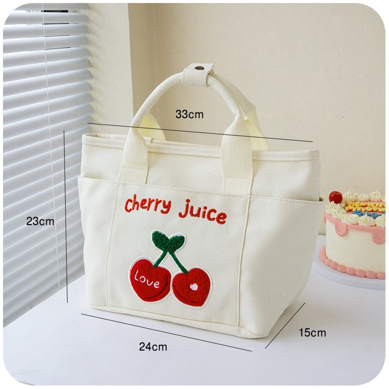 Cute Cherry & Bunny Canvas Lunch Bags - Kawaiies - Adorable - Cute - Plushies - Plush - Kawaii