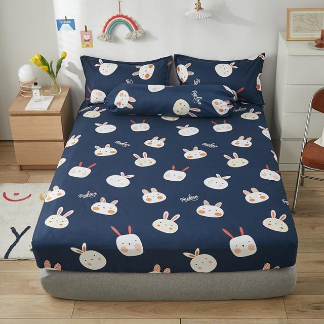 Cute Navy Blue Bunny Fitted Bedsheet - Kawaiies - Adorable - Cute - Plushies - Plush - Kawaii