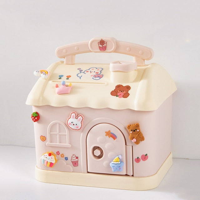 Cute Pink Blue Savings Piggy Bank Money Box House with Stickers - Kawaiies - Adorable - Cute - Plushies - Plush - Kawaii