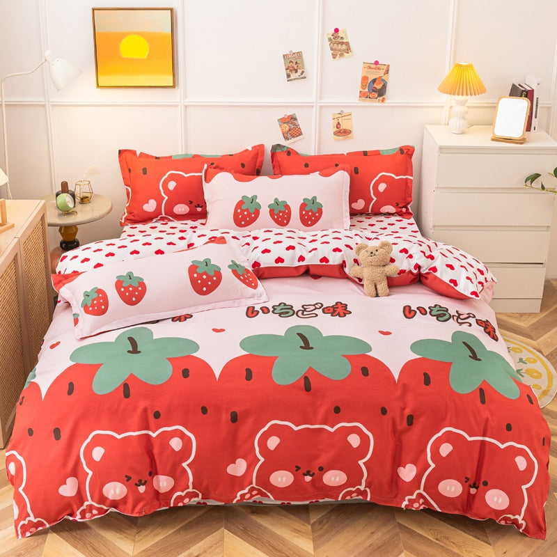 Cute Strawberry Animal Heart Bedding Set - Kawaiies - Adorable - Cute - Plushies - Plush - Kawaii