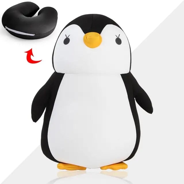 kawaiies-softtoys-plushies-kawaii-plush-Dino 2-in-1 Travel Neck Support Pillow & Plushie Pillows Black Penguin 