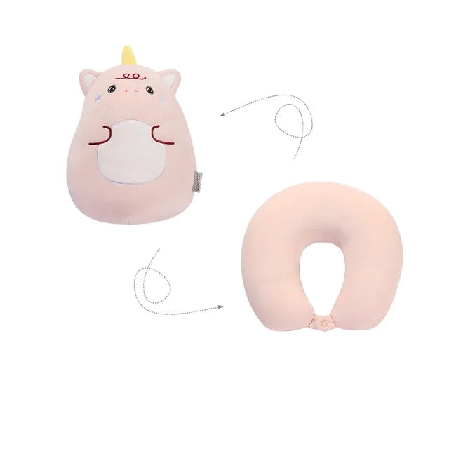 kawaiies-softtoys-plushies-kawaii-plush-Dino 2-in-1 Travel Neck Support Pillow & Plushie Pillows Pink Dinosaur 