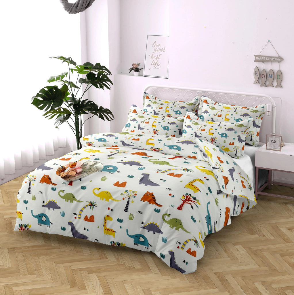 kawaiies-softtoys-plushies-kawaii-plush-Dino World Bedding Set without Bedsheet Bedding Sets White Twin 3pcs 