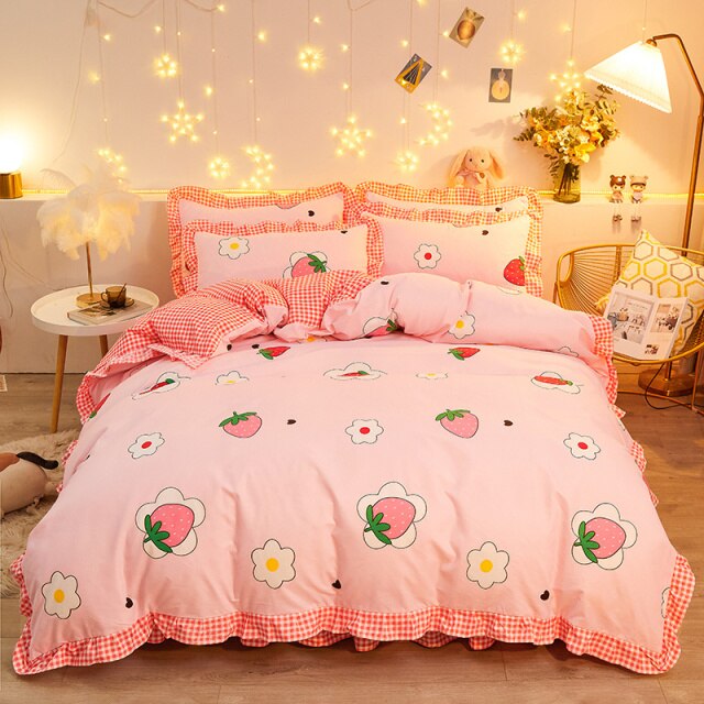 Dreaming Strawberry Kawaii Bedding Set without Bed Sheet - Kawaiies - Adorable - Cute - Plushies - Plush - Kawaii