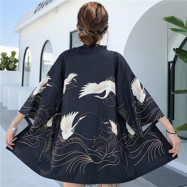 Exquisite Japanese-themed Crane Waves Women's Kimono Cardigan - Kawaiies - Adorable - Cute - Plushies - Plush - Kawaii