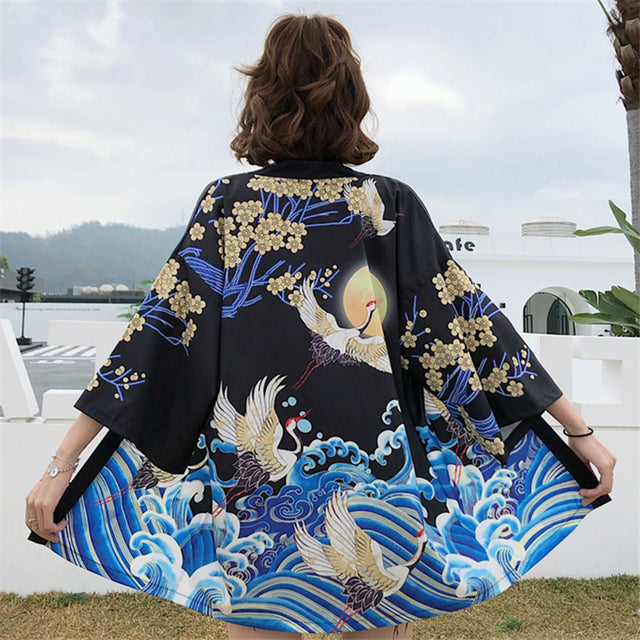 Exquisite Japanese-themed Crane Waves Women's Kimono Cardigan - Kawaiies - Adorable - Cute - Plushies - Plush - Kawaii