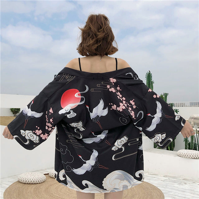 Exquisite Japanese-themed Crane Waves Women's Kimono Cardigan - Kawaiies - Adorable - Cute - Plushies - Plush - Kawaii