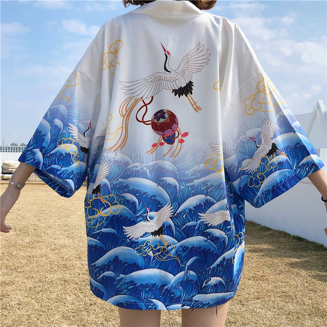 Exquisite Japanese-themed Crane Waves Women's Kimono Cardigan - Kawaiies - Adorable - Cute - Plushies - Plush - Kawaii