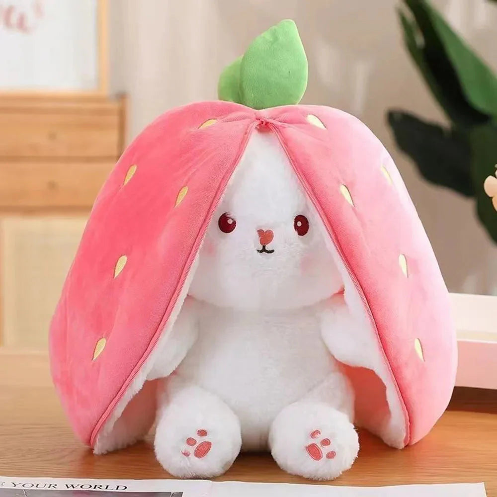 kawaiies-softtoys-plushies-kawaii-plush-Fluffy Strawberry Carrot Bunny Zip Up Plushie Soft toy Strawberry 10in / 25cm 