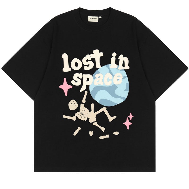 kawaiies-softtoys-plushies-kawaii-plush-Foam Print Lost in Space Skeleton Tee Tops Black M 