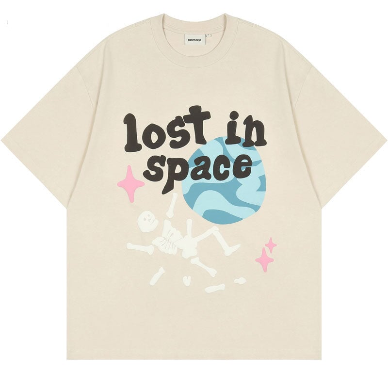 kawaiies-softtoys-plushies-kawaii-plush-Foam Print Lost in Space Skeleton Tee Tops Cream M 