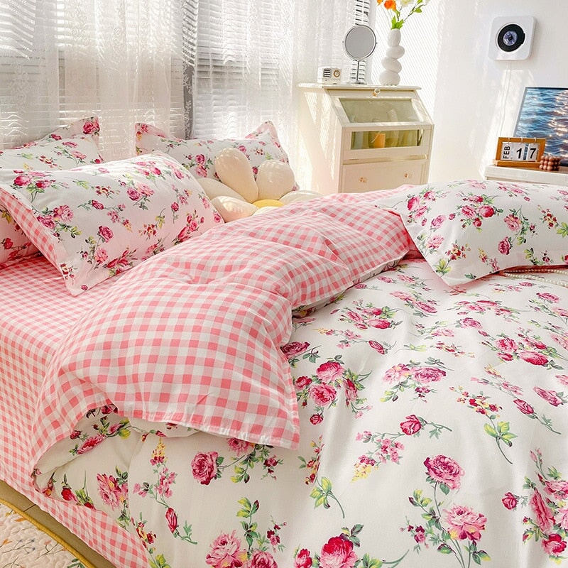 kawaiies-softtoys-plushies-kawaii-plush-Foral Pink Pastel 120gsm Polyester Bedding Set | NEW Bedding Sets Single Pink 