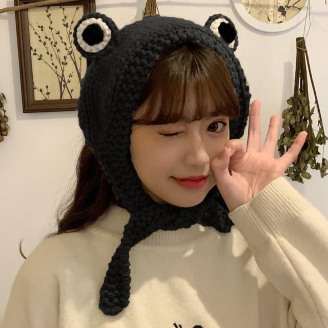 Frog Pom Pom Knit Beanie Hat - Kawaiies - Adorable - Cute - Plushies - Plush - Kawaii