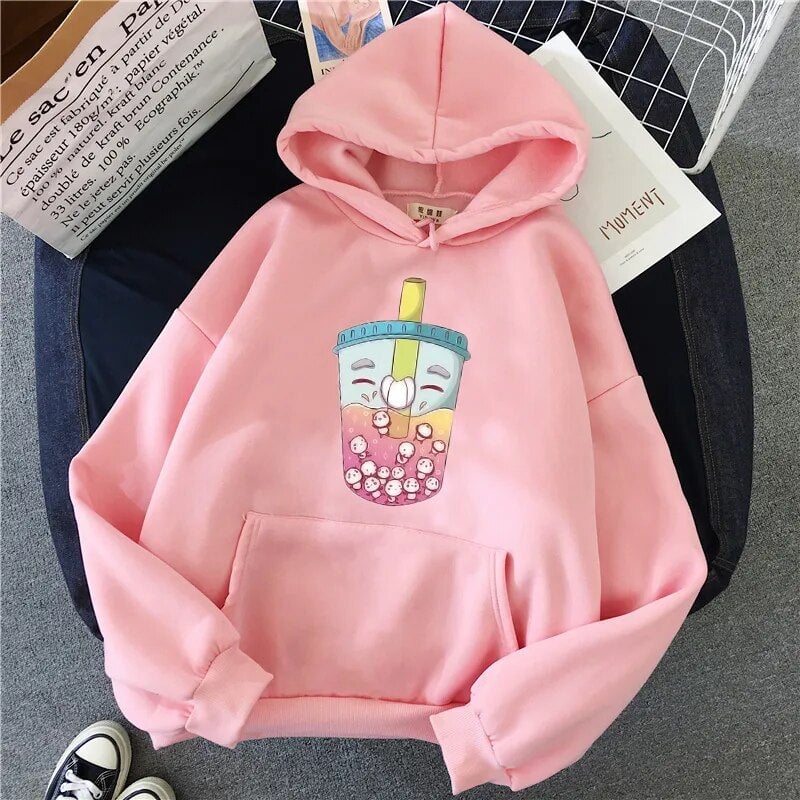 kawaiies-softtoys-plushies-kawaii-plush-Fruity Bubble Tea Floating Pandas Unisex Hoodie Apparel Pink XS 