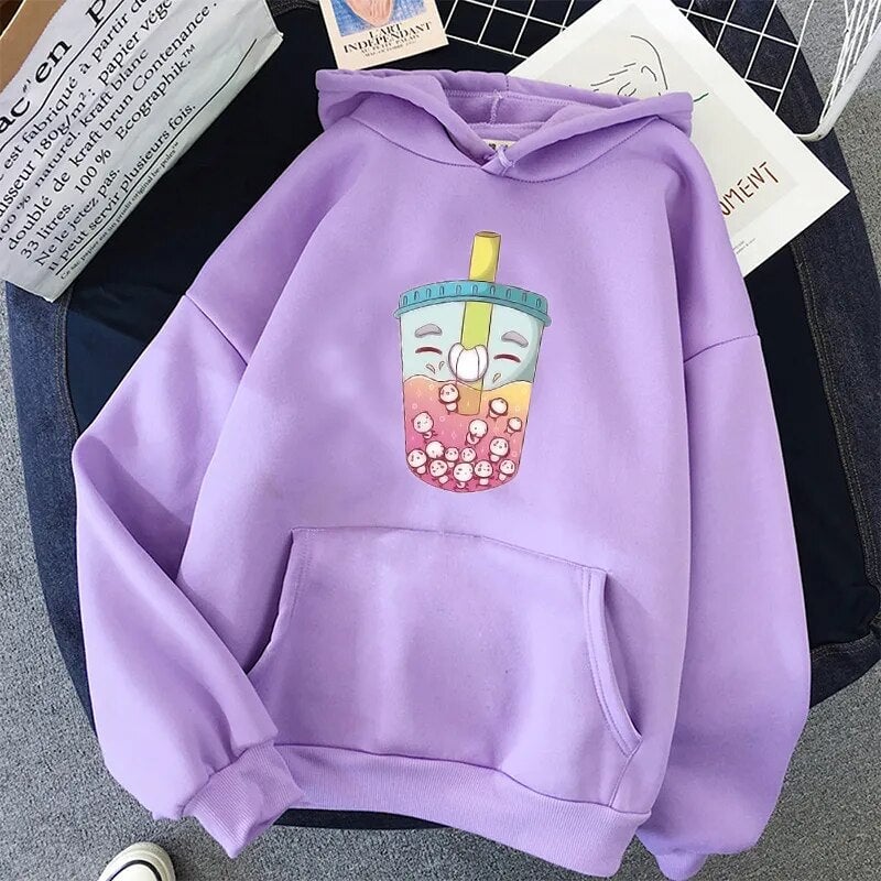 kawaiies-softtoys-plushies-kawaii-plush-Fruity Bubble Tea Floating Pandas Unisex Hoodie Apparel Purple XS 