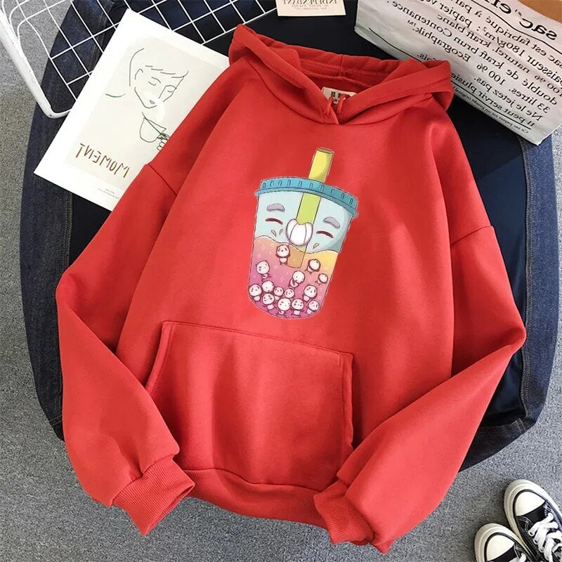 kawaiies-softtoys-plushies-kawaii-plush-Fruity Bubble Tea Floating Pandas Unisex Hoodie Apparel Red XS 