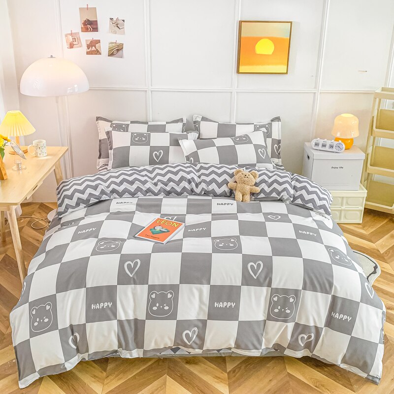 Gray Bear Checkered Bedding Set - Kawaiies - Adorable - Cute - Plushies - Plush - Kawaii