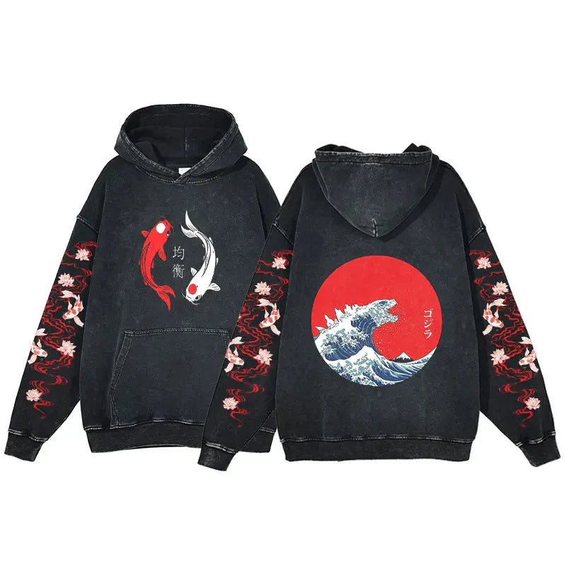 kawaiies-softtoys-plushies-kawaii-plush-Great Wave off Kanagawa Fish Godzilla Vintage Style Unisex Hoodie Apparel Godzilla S 