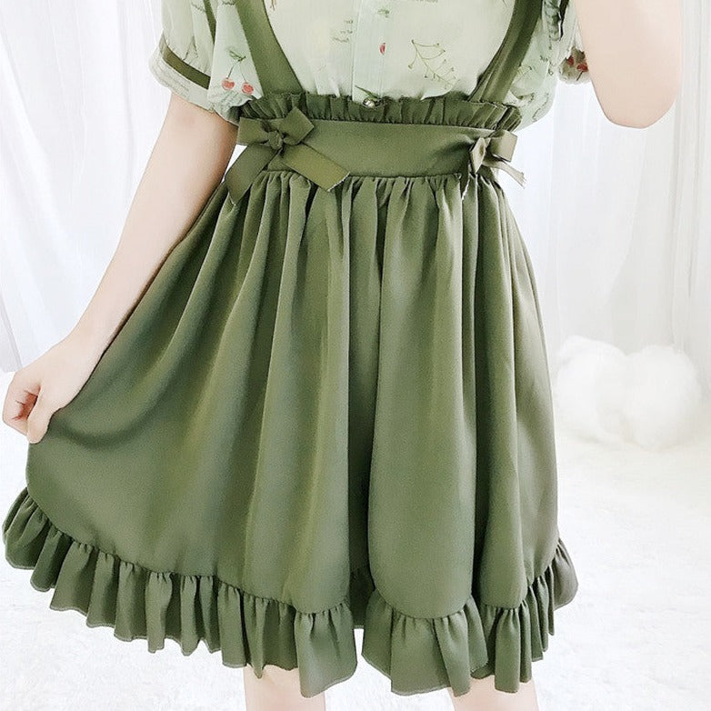 Green Japanese Lolita Cosplay Kawaii Pleated Vintage Long Skirt - Kawaiies - Adorable - Cute - Plushies - Plush - Kawaii