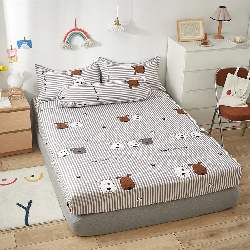 Grey Striped Dog Fitted Bedsheet - Kawaiies - Adorable - Cute - Plushies - Plush - Kawaii