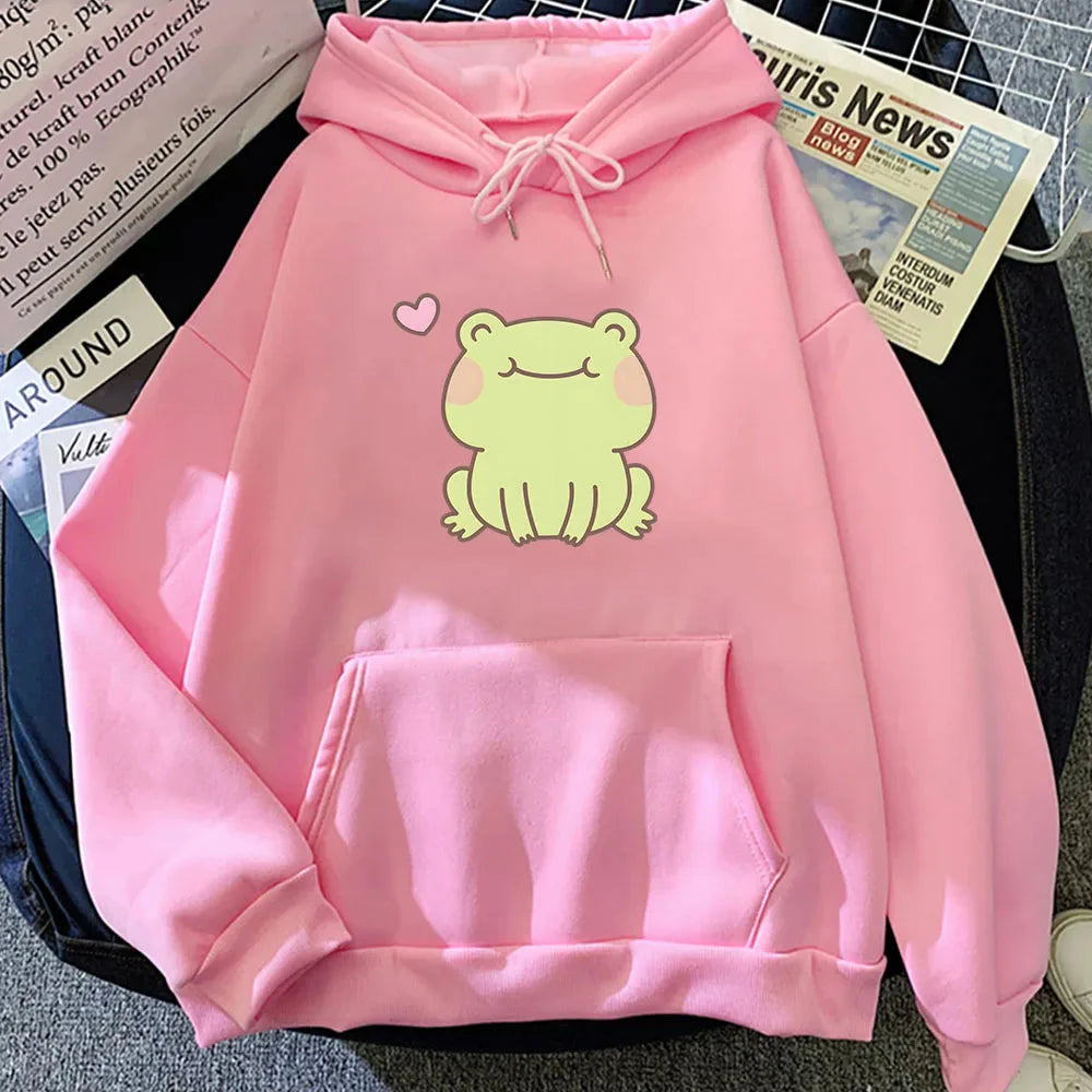 kawaiies-softtoys-plushies-kawaii-plush-Happy Green Blushing Frog Unisex Hoodie Apparel Pink XS 